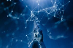 AI browser war 2026 concept: a robotic hand reaching into a glowing digital network