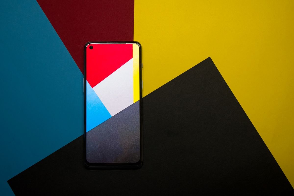 A large-screen phone showing a colorful AMOLED display