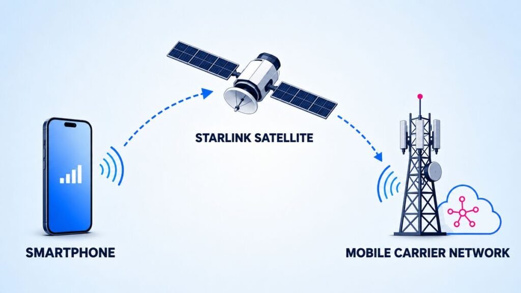 How a smartphone connects directly to a Starlink satellite without a dish